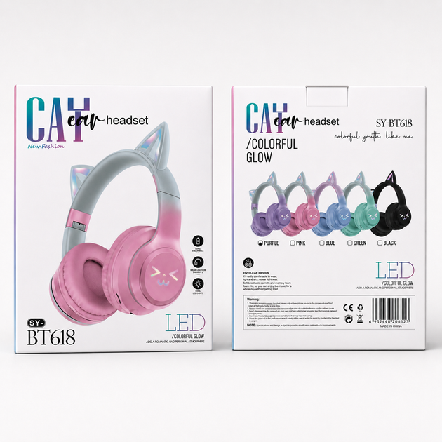 Дитячі бездротові навушники CATEAR BT618 з вушками та RGB-підсвіткою Bluetooth зелені - зображення 4