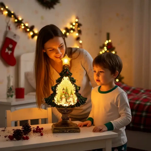 Светильник музыкальный снежный шар Елка 15x15x23 см LED подсветка 5 мелодий питание USB батарейки зеленый - изображение 2