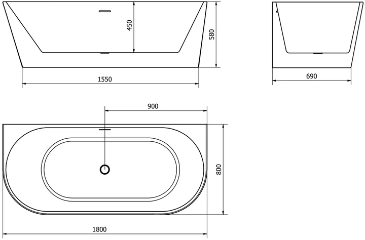 Отдельностоящая настенная ванна Mexen Oval 180 x 80 см белая - изображение 6