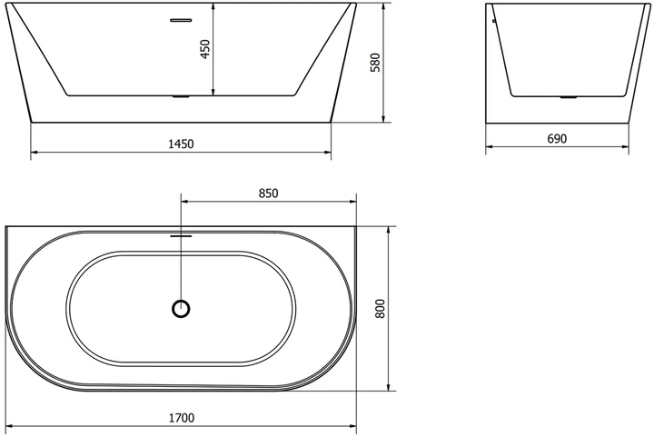 Mexen Oval вільностояча пристінна ванна 170 х 80 см біла - зображення 6