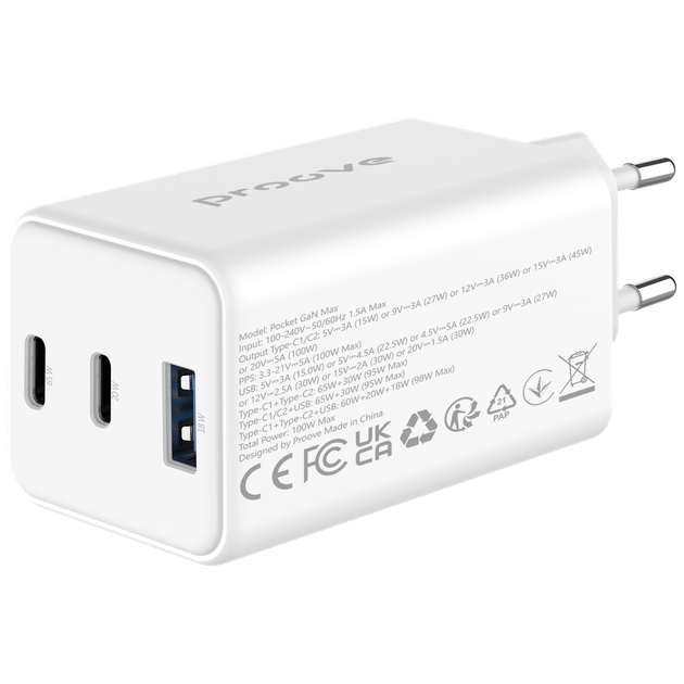 Мережевий зарядний пристрій Proove Pocket GaN 65W USB/2хType-C білий (WCPG65121202) - зображення 3