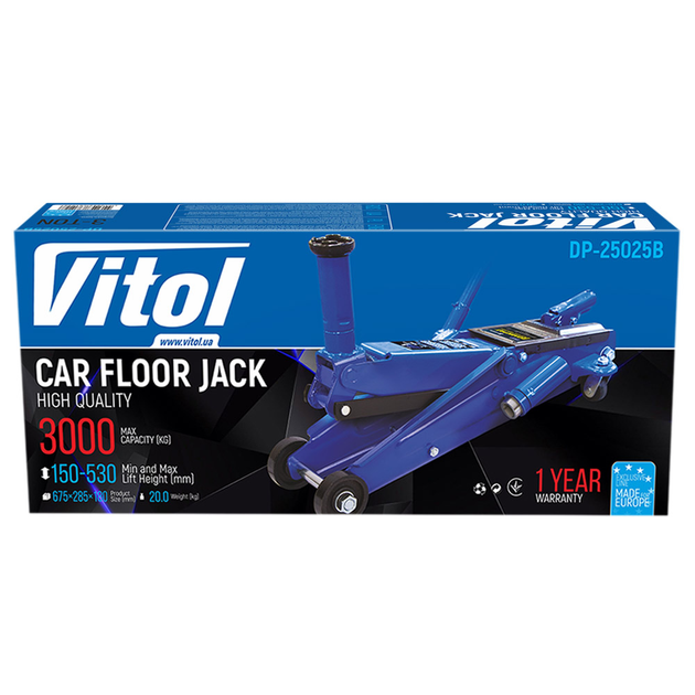 Домкрат подкатной Vitol 3 тонны 150мм - 530мм с надставкой гидравлический DP-25025B - изображение 4