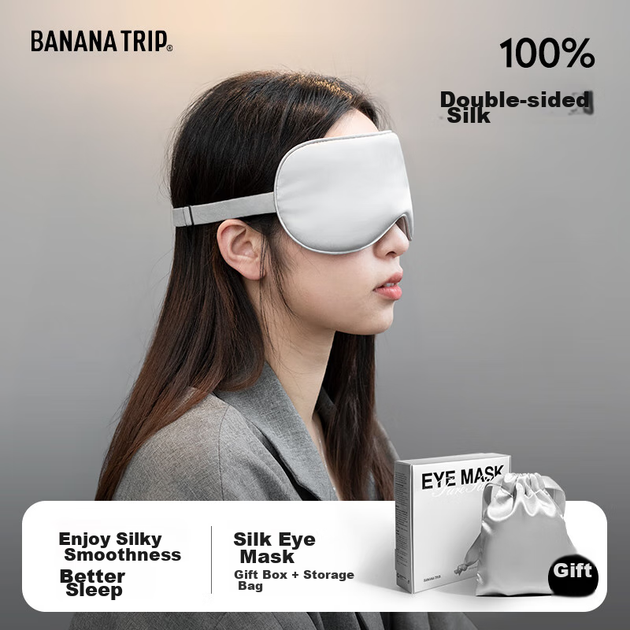Шелковая маска для глаз BANANA TRIP, блокирующая свет, регулируемая, дышащая, подходит для мужчин и женщин, студентов, для сна и путешествий, цвет шелковый, серый. - изображение 4