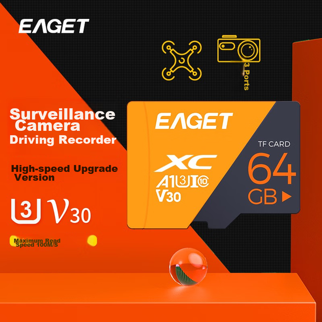 Карта пам'яті EAGET microSDXC 64GB UHS-I U3 V30 Class 10 A1 - зображення 2