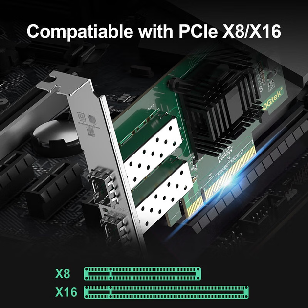 Чіп Wanzhaotongguangdian Intel 82599ES, 10G гігабітна волоконно-оптична мережева карта, X520-DA2 PCI-E X8 SFP+, два оптичні порти, мережева карта сервера центру обробки даних - зображення 6