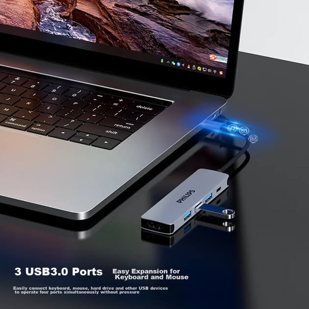 Док-станция расширения PHILIPS Type-C, Thunderbolt-HDMI 4K 60 Гц, адаптер-конвертер Apple, совместима с MacBook Mini, ноутбуками Huawei, планшетами iPad и смартфонами. - изображение 5