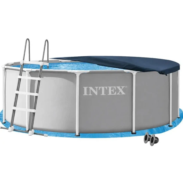Каркасний басейн 6в1 Intex Prism Frame 366×122 см, сірий (з каркасом, чашею, драбинкою, тентом, підстилкою та «Аква Догляд») - Фото 2 Каркасний басейн 6в1 Intex Prism Frame 366×122 см, сірий (з каркасом, чашею, драбинкою, тентом, підстилкою та «Аква Догляд») - зображення 2