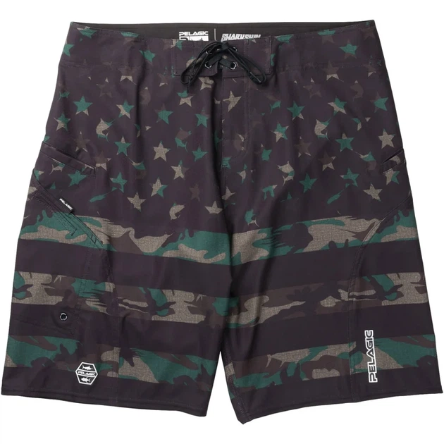 Шорты Pelagic Sharkskin Americamo Boardshorts 2.0 30 Green Fish Camo - Фото 1 Шорты Pelagic Sharkskin Americamo Boardshorts 2.0 30 Green Fish Camo - изображение 1