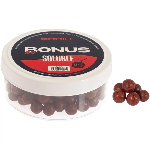 Бойли розчинні Brain Bonus Krill (креветка) 12+14mm 190g - Фото 1 Бойли розчинні Brain Bonus Krill (креветка) 12+14mm 190g - зображення 1