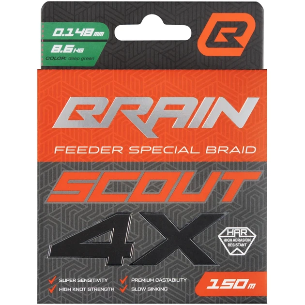 Шнур Brain Scout 4X 150m (deep green) 0.148mm 8.6kg - Фото 2 Шнур Brain Scout 4X 150m (deep green) 0.148mm 8.6kg - зображення 2