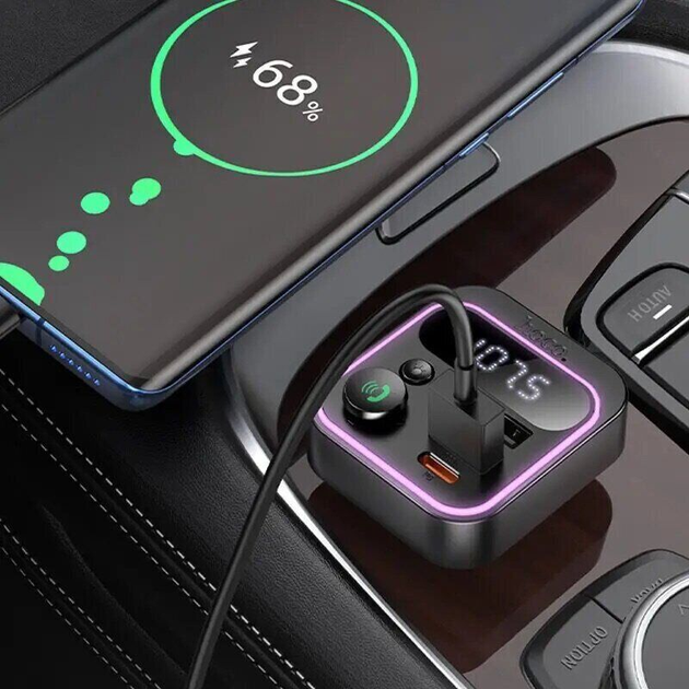 FM модулятор Bluetooth 2xUSB PD20W+QC3.0 Hoco E85 черный 69990 - Фото 3 FM модулятор Bluetooth 2xUSB PD20W+QC3.0 Hoco E85 черный 69990 - изображение 3