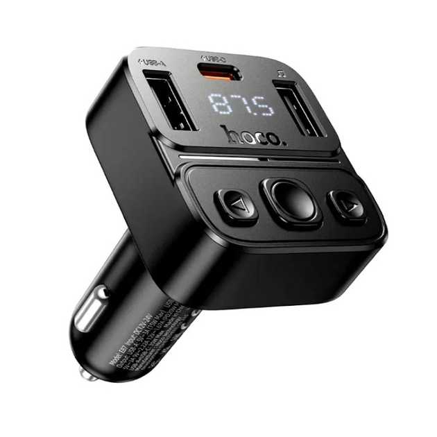 FM модулятор Bluetooth Hoco E87 черный 71048 аксесуари для авто - Фото 1 FM модулятор Bluetooth Hoco E87 черный 71048 аксесуари для авто - изображение 1