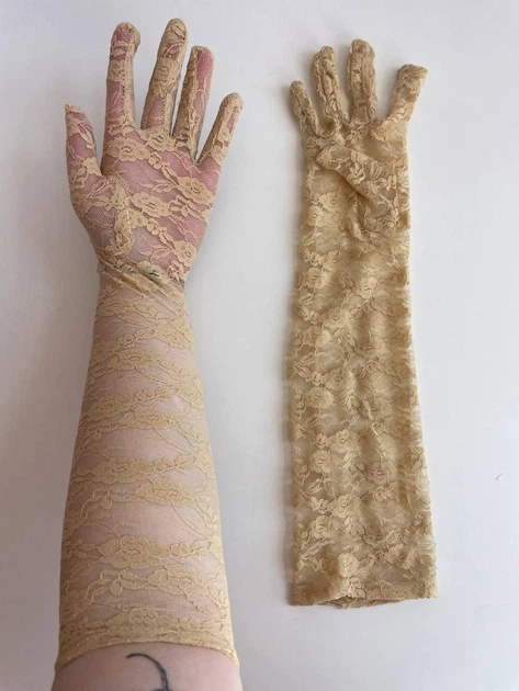 Рукавички вечірні сітчасті вище ліктя Honey Fashion Accessories S/M бежевий (7-75) - изображение 5