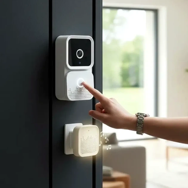 Беспроводной видеозвонок Wi-Fi 150 м 10 мВт 5 В USB белый для контроля доступа - изображение 2