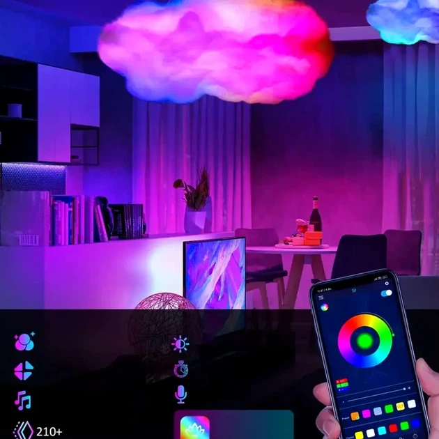 Подвесная LED лампа облако 5 Вт RGB USB Bluetooth пульт дистанционного управления OBL-211 для декорирования интерьера - Фото 9 Подвесная LED лампа облако 5 Вт RGB USB Bluetooth пульт дистанционного управления OBL-211 для декорирования интерьера - изображение 9