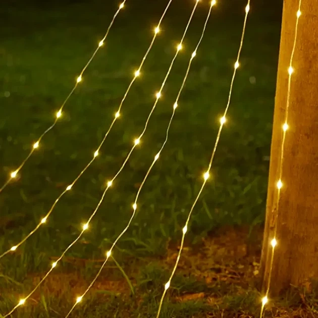 Гірлянда Штора із зіркою від сонячної батареї, 2 м, 190 LED, Теплий білий - Фото 4 Гірлянда Штора із зіркою від сонячної батареї, 2 м, 190 LED, Теплий білий - зображення 4