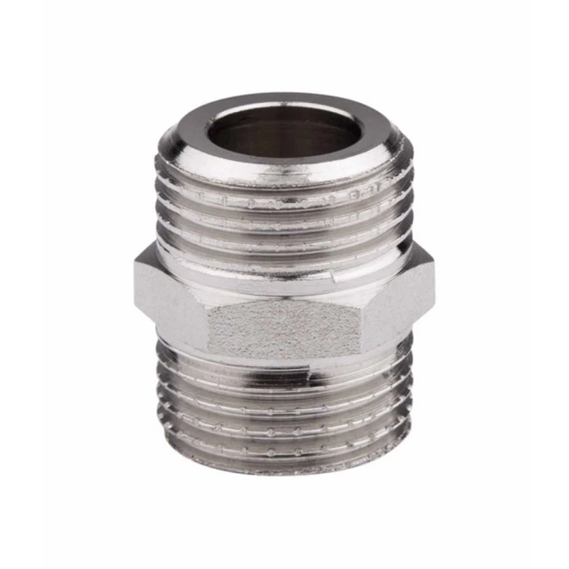 Ніпель латунний 1/2″ (зовнішня/зовнішня, нікель) - Фото 1 Ніпель латунний 1/2″ (зовнішня/зовнішня, нікель) - изображение 1
