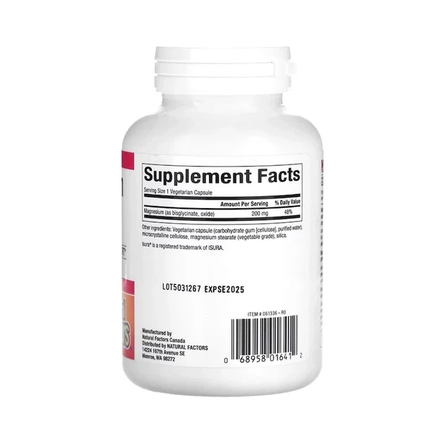 Магній Бісгліцинат Magnesium Bisglycinate 200 мг Natural Factors, 120 капсул - Фото 4 Магній Бісгліцинат Magnesium Bisglycinate 200 мг Natural Factors, 120 капсул - зображення 4
