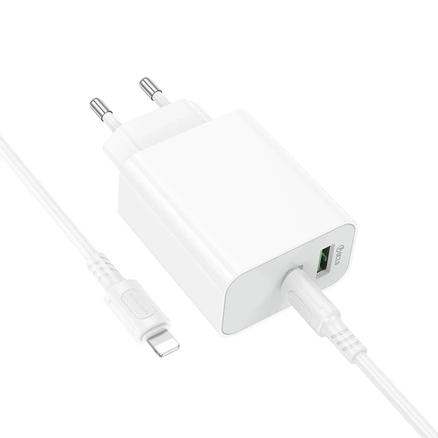 Мережевий зарядний пристрій BOROFONE BA108A Stellar PD30W+QC3.0 charger set (C to iP) (EU) White - Фото 5 Мережевий зарядний пристрій BOROFONE BA108A Stellar PD30W+QC3.0 charger set (C to iP) (EU) White - зображення 5