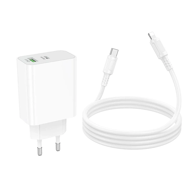 Мережевий зарядний пристрій BOROFONE BA108A Stellar PD30W+QC3.0 charger set (C to iP) (EU) White - Фото 7 Мережевий зарядний пристрій BOROFONE BA108A Stellar PD30W+QC3.0 charger set (C to iP) (EU) White - зображення 7