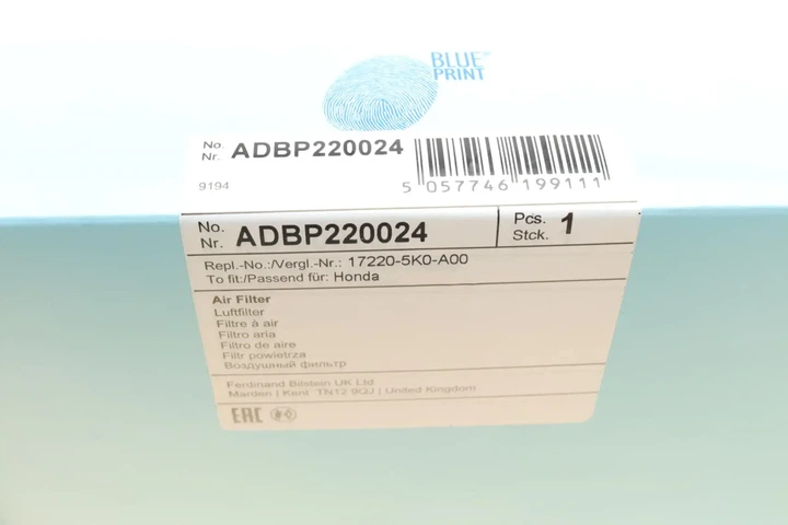 Повітряний фільтр BLUE PRINT ADBP220024 172205K0A00 - изображение 8