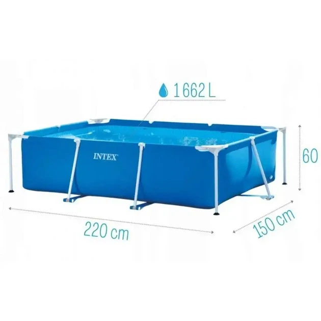 Каркасный бассейн Intex 28270 прямоугольный 220×150×60 см 1662 л. ПВХ Small Frame стальной каркас синий для семьи - изображение 6