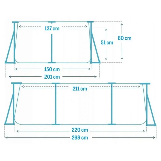 Каркасный бассейн Intex 28270 прямоугольный 220×150×60 см 1662 л. ПВХ Small Frame стальной каркас синий для семьи - изображение 7