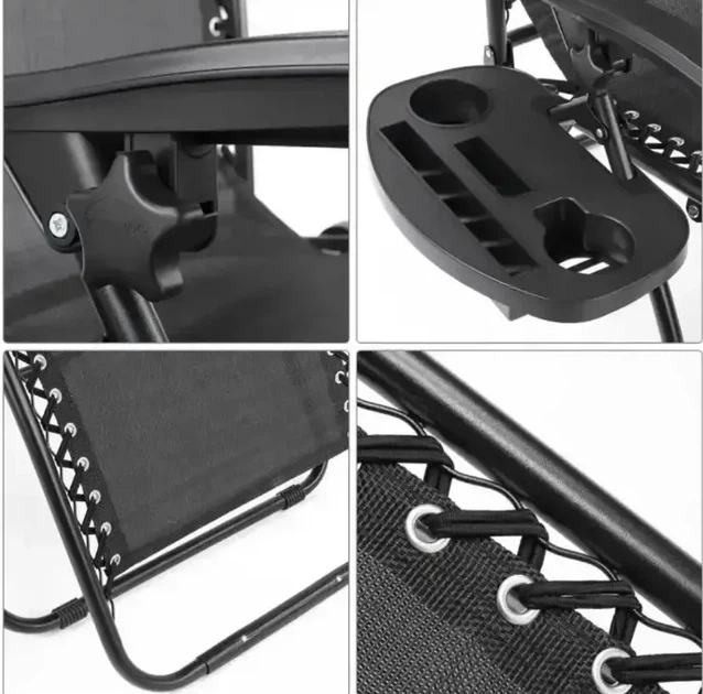 Садовый шезлонг Zero Gravity XXL раскладной 180×64×110 см стальной каркас до 120 кг черный с подстаканником и подголовником - Фото 2 Садовый шезлонг Zero Gravity XXL раскладной 180×64×110 см стальной каркас до 120 кг черный с подстаканником и подголовником - изображение 2