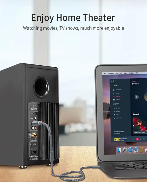 AUX Hi-Fi аудіокабель Essager (2 м) 3.5 мм → 2 RCA (тюльпани), нейлонове обплетення + алюмінієві конектори - Фото 6 AUX Hi-Fi аудіокабель Essager (2 м) 3.5 мм → 2 RCA (тюльпани), нейлонове обплетення + алюмінієві конектори - зображення 6