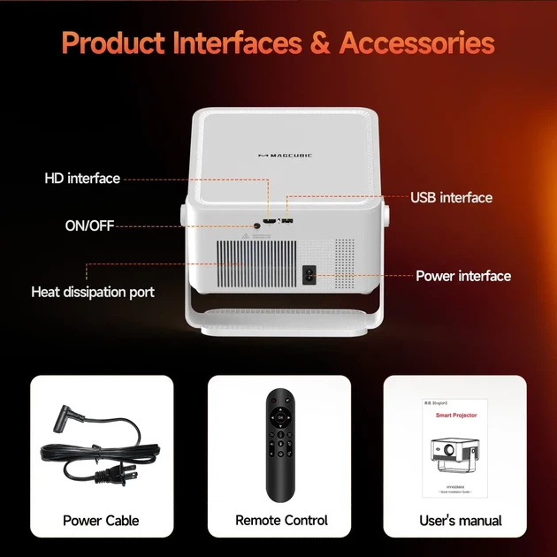 LED Проектор Magcubic HY450MAX 2/16GB 1100 ANSI, Android 14, стереодинамики, Wi-Fi, с голосовым поиском - изображение 9