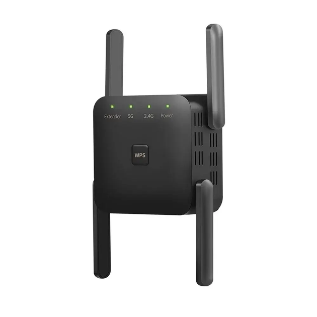 Усилитель Wi-Fi сигнала 5 /2.4 ГГц, WiFi Репитер, повторител вайфая 1200 Мбит/с, мощный ретранслятор для дома, площадь покрытия 300 м², Repeater 4 антенны, Black - изображение 4