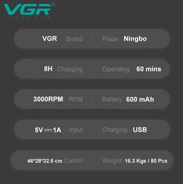 Аккумуляторная электробритва Шейвер VGR V 375 для сухого бритья с откидным триммером Черный - изображение 5
