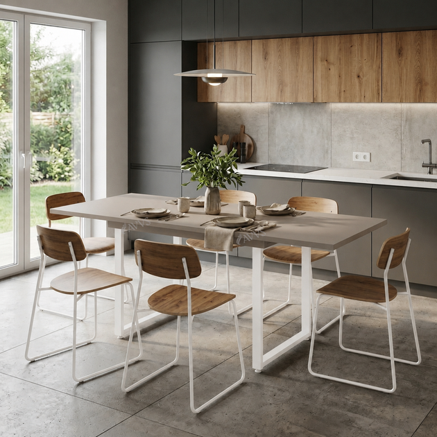 Стол кухонный раскладной RoMax Edgar 36мм 110х75 (150х75) см Loft Кашмир/Белый - Фото 3 Стол кухонный раскладной RoMax Edgar 36мм 110х75 (150х75) см Loft Кашмир/Белый - изображение 3