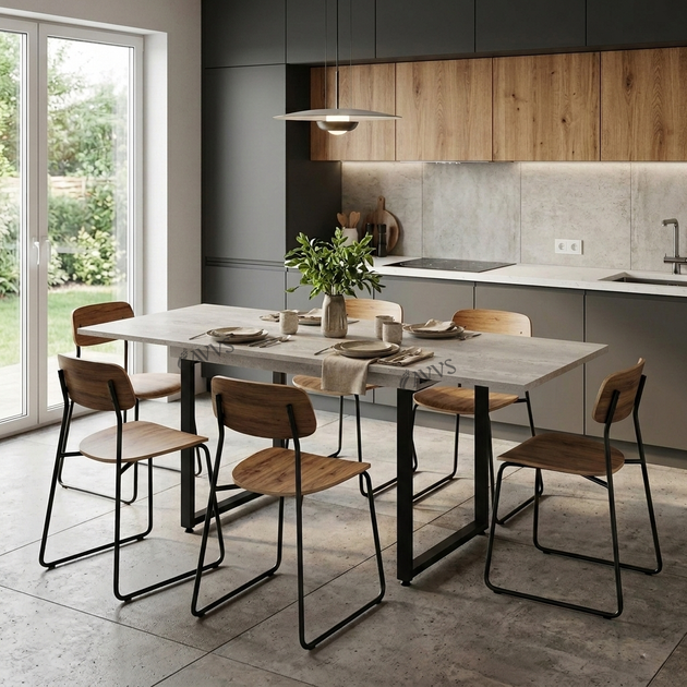 Стол кухонный раскладной RoMax Edgar 36мм 90х75 (130х75) см Loft Бетонный Камень/Черный - изображение 2