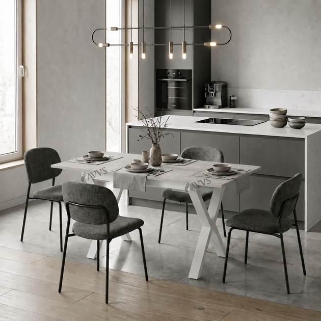Стол кухонный раскладной RoMax Next 110х75 (150х75) см Loft Бетонный Камень/Белый - Фото 1 Стол кухонный раскладной RoMax Next 110х75 (150х75) см Loft Бетонный Камень/Белый - изображение 1