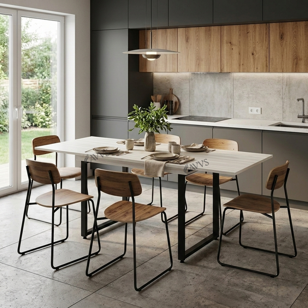 Стол кухонный раскладной RoMax Edgar 36мм 90х75 (130х75) см Loft Ясень Серфсайд/Черный - Фото 3 Стол кухонный раскладной RoMax Edgar 36мм 90х75 (130х75) см Loft Ясень Серфсайд/Черный - изображение 3