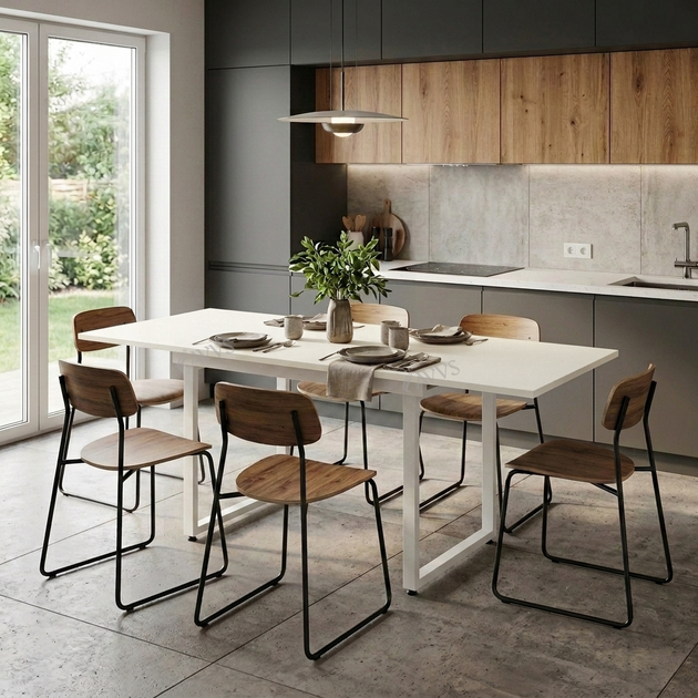 Стол кухонный раскладной RoMax Edgar 36мм 110х75 (190х75) см Loft Белая Аляска/Белый - Фото 3 Стол кухонный раскладной RoMax Edgar 36мм 110х75 (190х75) см Loft Белая Аляска/Белый - изображение 3