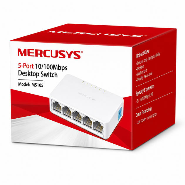 Мережевий комутатор Mercusys MS105 5 портів 10/100 Мбіт/с настільний некерований (884033м) - зображення 3