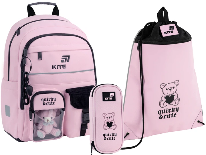 Набір Kite Quirky & Cute рюкзак + пенал + сумка для взуття Рожевий (SET_K26-584M-1) - Фото 1 Набір Kite Quirky & Cute рюкзак + пенал + сумка для взуття Рожевий (SET_K26-584M-1) - зображення 1