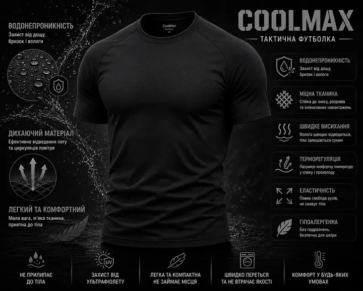 Тактична футболка CoolMax S(46) Чорна - изображение 2