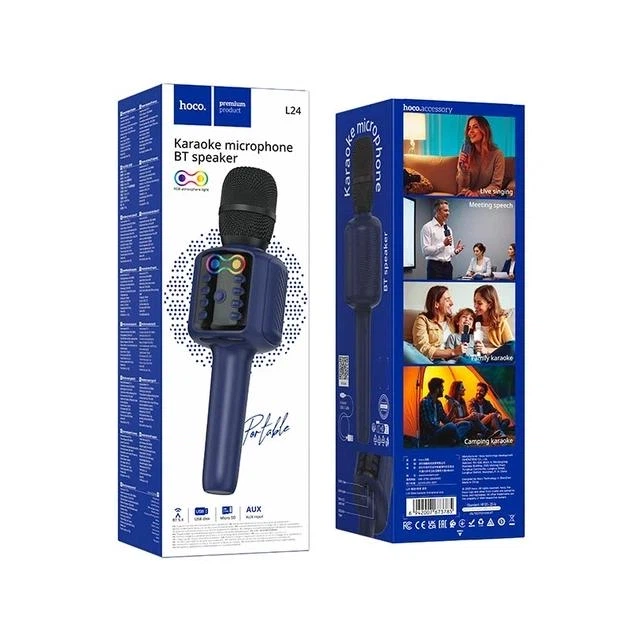Портативна колонка-мікрофон Hoco L24 Shine Karaoke Microphone 5W Blue - зображення 2