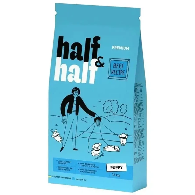 Half&Half (Халф енд Халф) - Сухий корм з яловичиною для цуценят всіх порід-12 кг. - Фото 1 Half&Half (Халф енд Халф) - Сухий корм з яловичиною для цуценят всіх порід-12 кг. - зображення 1