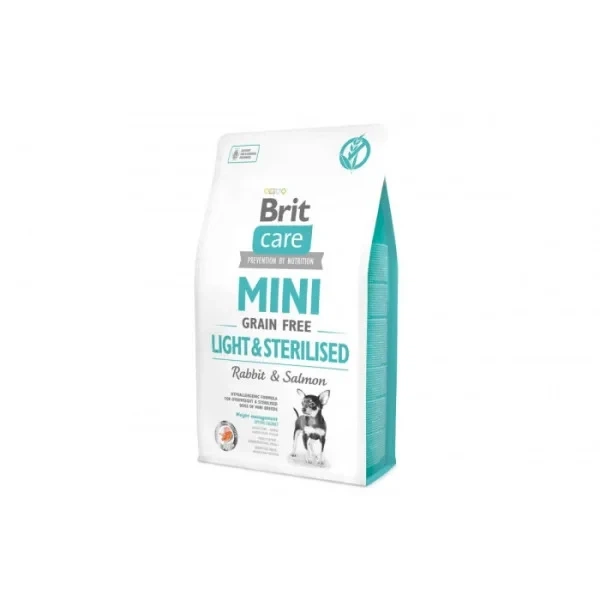 Brit Care Mini Grain Free Light & Sterilised Rabbit & Salmon Бріт Кеєр Міні для собак дрібних порід 2 кг - Фото 1 Brit Care Mini Grain Free Light & Sterilised Rabbit & Salmon Бріт Кеєр Міні для собак дрібних порід 2 кг - зображення 1