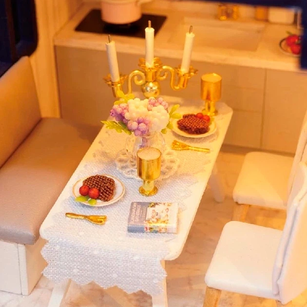 Румбокс кукольный домик DIY с подсветкой “Вилла с бассейном”, миниатюрный конструктор, 29×24×21,5 см - изображение 5