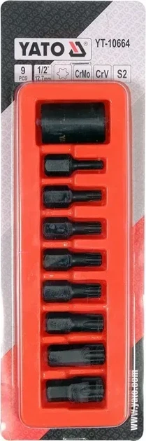 Набір ударних біт YATO TORX T30-T70 з адаптером 1/2 9 шт YT-10664 - Фото 3 Набір ударних біт YATO TORX T30-T70 з адаптером 1/2 9 шт YT-10664 - изображение 3