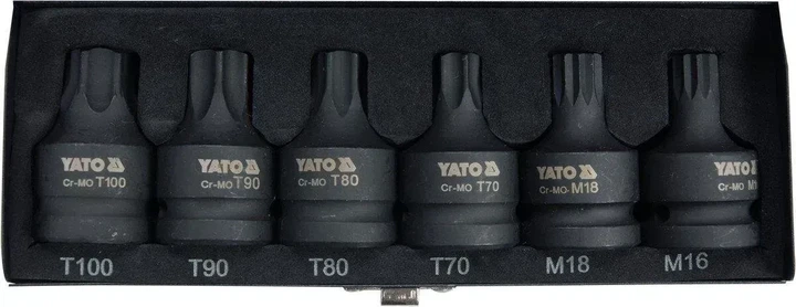 Набір ударних біт YATO TORX SPLINE T70-100 M16-M18 3/4 Cr-Mo 6 шт YT-10653 - Фото 1 Набір ударних біт YATO TORX SPLINE T70-100 M16-M18 3/4 Cr-Mo 6 шт YT-10653 - изображение 1