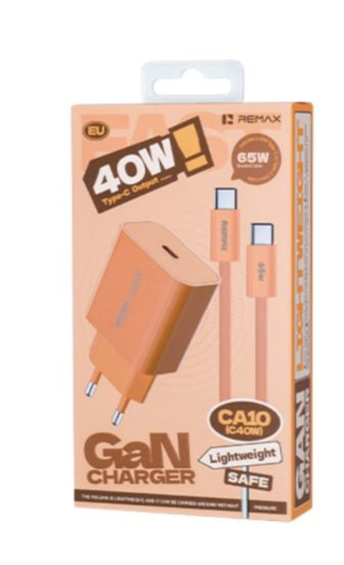 Зарядний пристрій Remax СA10 GaN 1Type-C 40W Cosmic Orange + TypeC-TypeC Cable - зображення 2