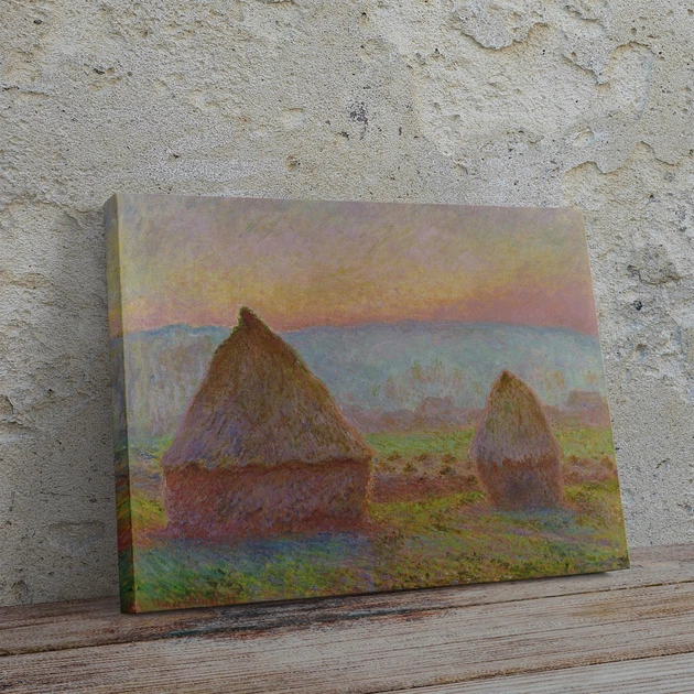 Інтер'єрна картина Стіжки сіна та вечірнє сонце, Клод Моне, Claude Monet, Grainstacks at Giverny, 29×42 см (id6891) - зображення 2