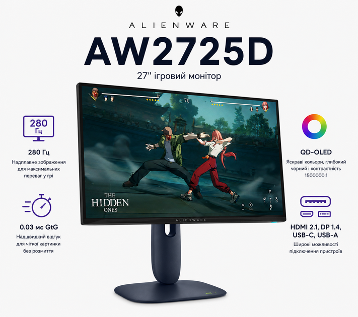 Монитор 27" Dell AW2725D 2560x1440 280Hz QD-OLED HDMI USB VESA Черный (210-BRZW) - изображение 9
