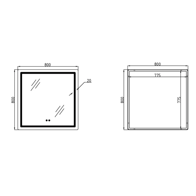 Зеркало Qtap Mideya 800x800 с LED-подсветкой Touch, с антизапотеванием, диммером QT2078NCF8080W - изображение 2
